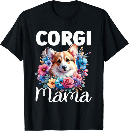 Floral Corgi Mom Dog Lovers Cute Mama Puppy Mother's Day T-Shirt