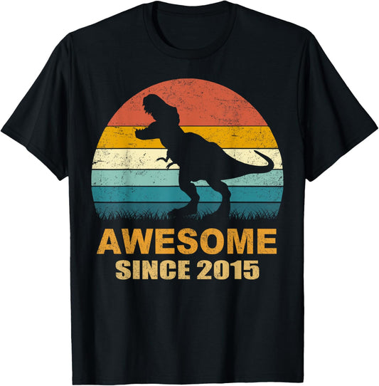 8th Birthday Dinosaur 8 Year Old Boy Awesome Since 2015 Gift T-Shirt