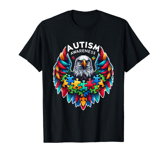 Autism Awareness puzzle pieces eagle T-Shirt