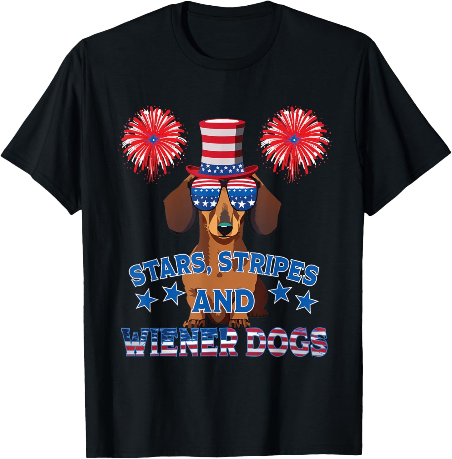 Dachshund Doxie Wiener Dog USA Flag July 4th Fourth Stars T-Shirt