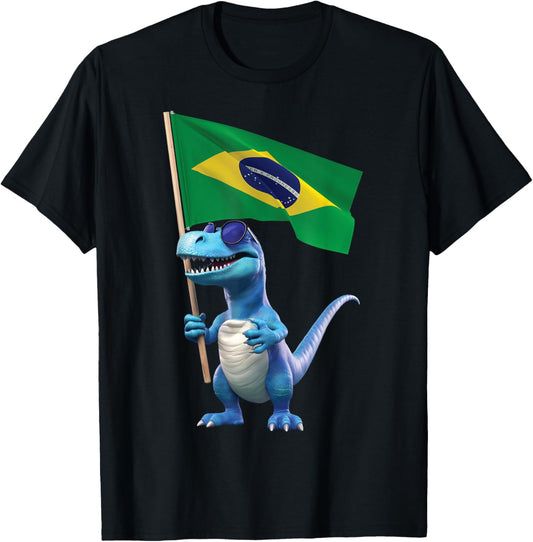 Brazil Flag Dinosaur Brazilian Kids Rio De Janeiro Paulo T-Shirt