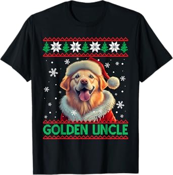 Golden Uncle Golden Retriever Santa Hat Ugly Christmas T-Shirt