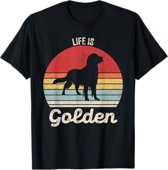 Vintage Retro Life Is Golden Shirt Golden Retriever Dog T-Shirt for Men Women Girls Kids