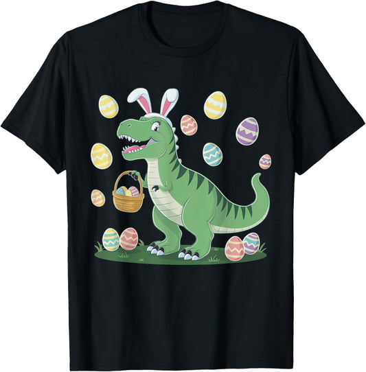 Cute Easter Dinosaur Bunny Ears Egg Hunting Funny Boy Girl T-Shirt