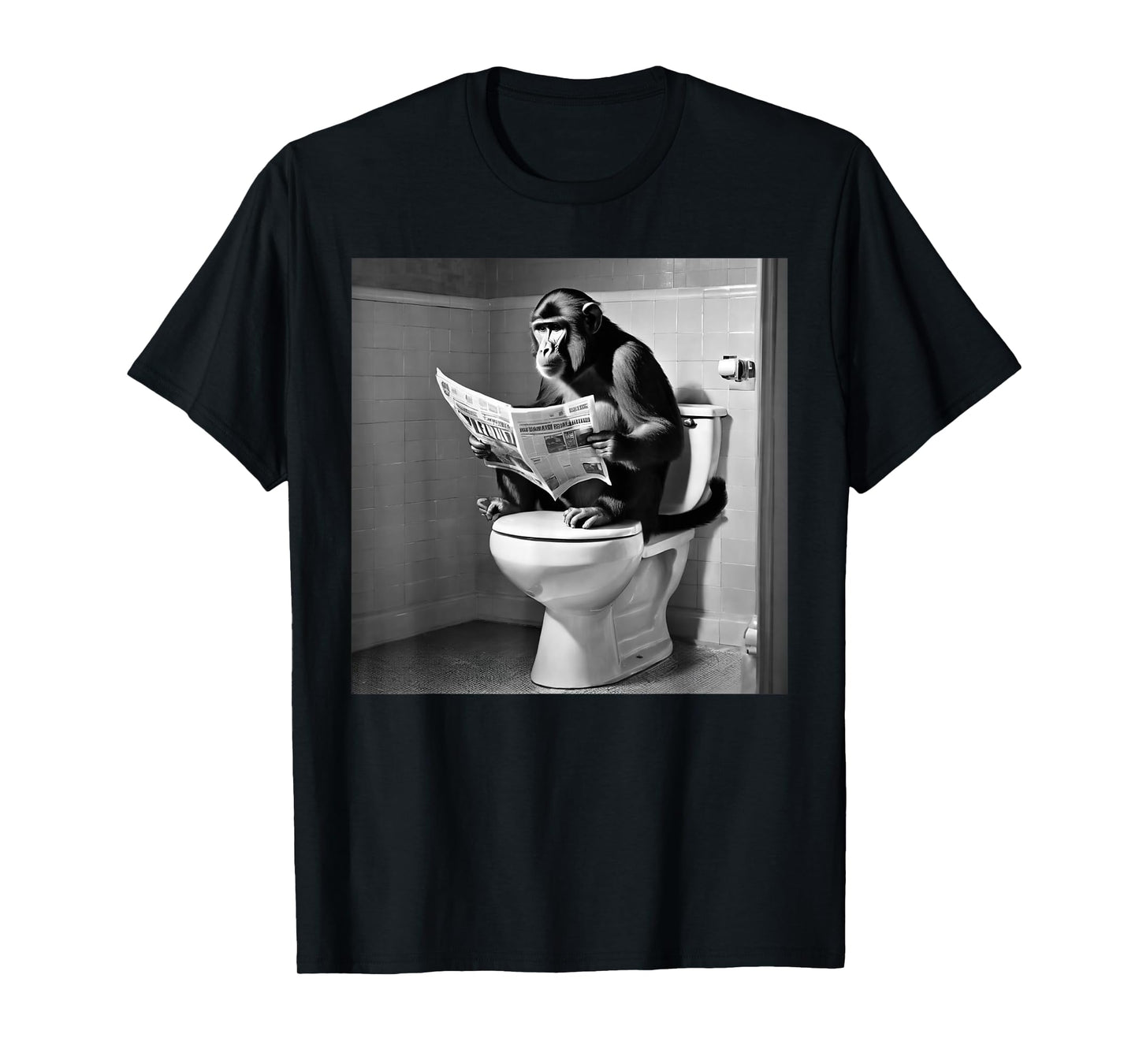 Monkey Sitting on the Toilet Reading Newspaper Funny Monkey T-Shirt