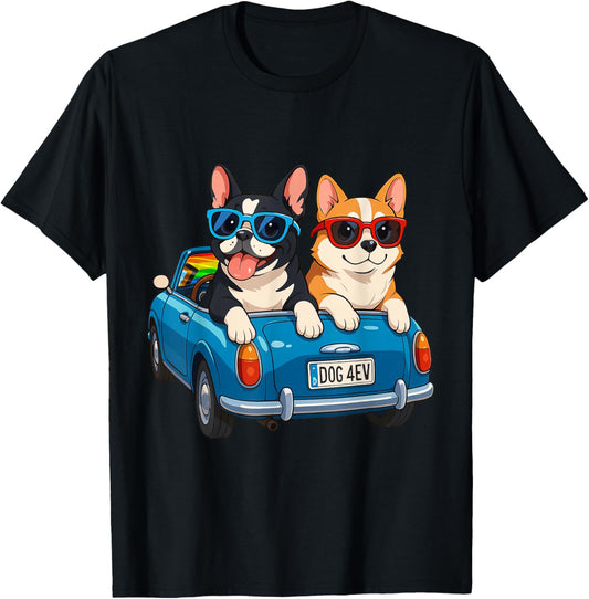 Pride Pup Ride Frenchie and Corgi T-shirt