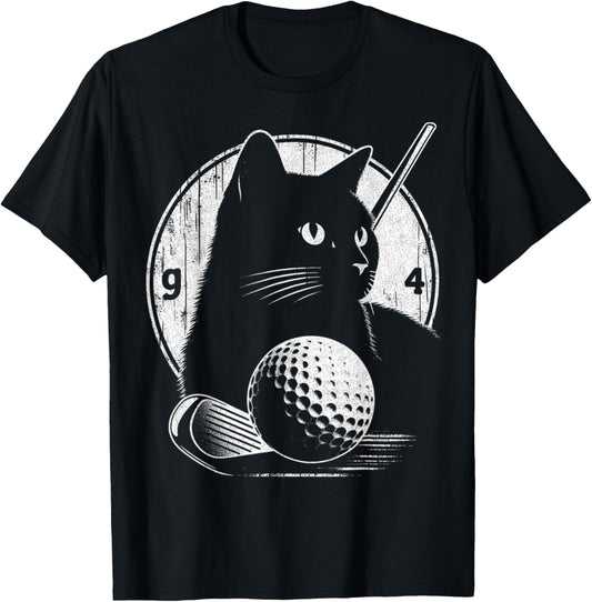 Vintage Black Cat Golf graphic Tee Funny Golfer Cat dad T-Shirt