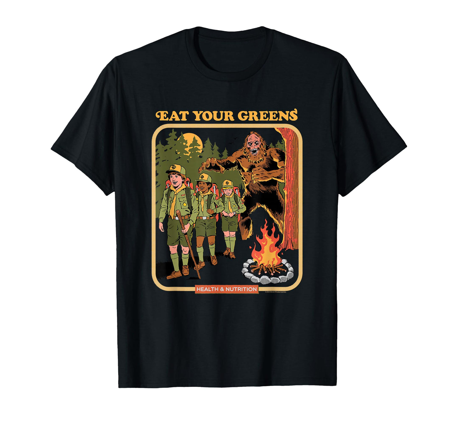 Steven Rhodes Eat Your Greens Bigfoot Retro Dark Humor T-Shirt
