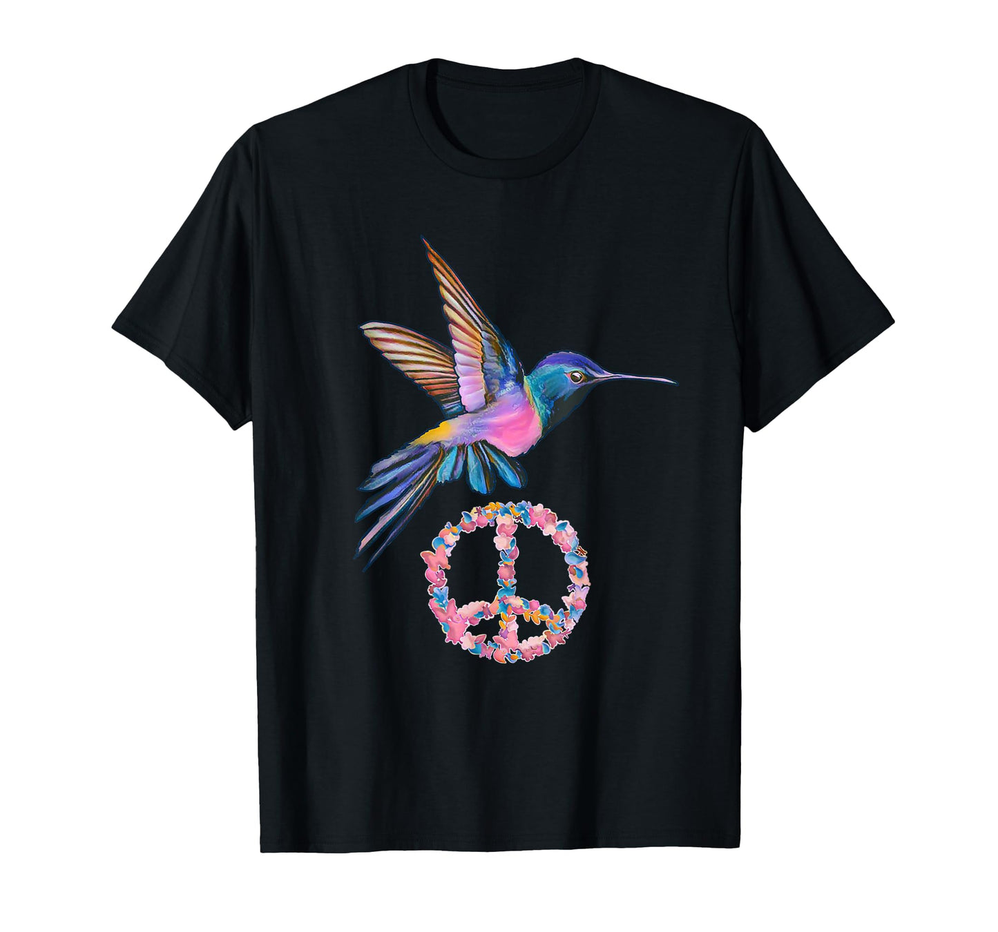 HUMMINGBIRD PEACE BIRD FLOWER POWER Hippie Tee gift women T-Shirt