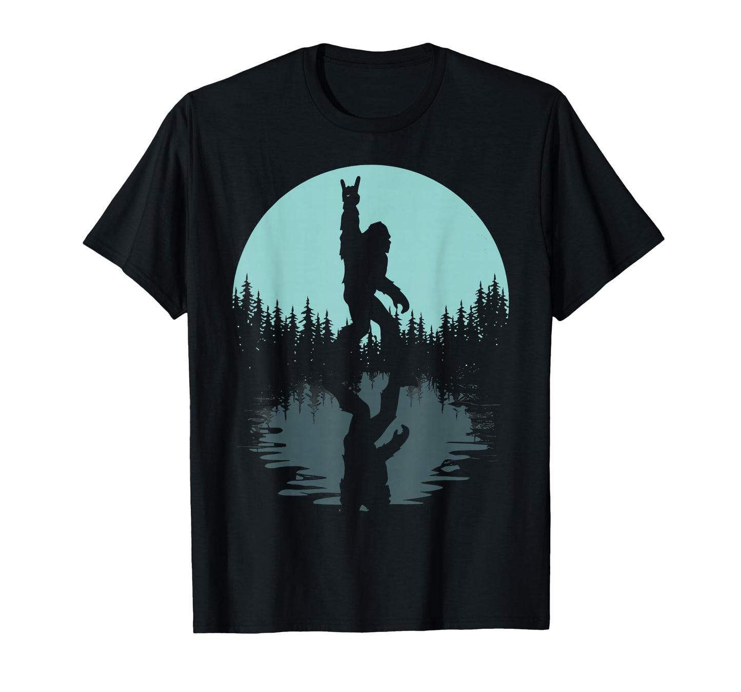 Rock On Bigfoot Sasquatch Loves Rock and Roll Mountain Trees T-Shirt
