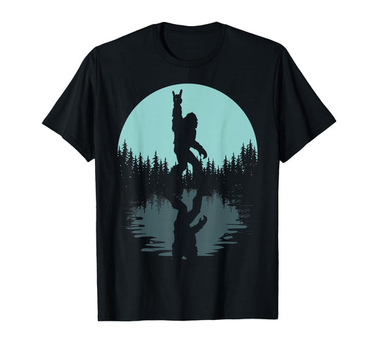 Rock On Bigfoot Sasquatch Loves Rock and Roll Mountain Trees T-Shirt