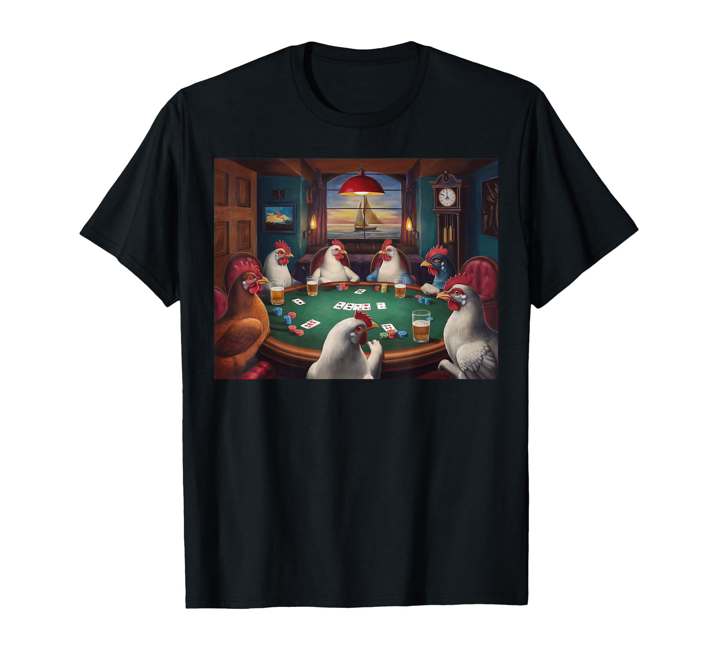 Funny chickens playing a poker game humor chicken lover egg T-Shirt