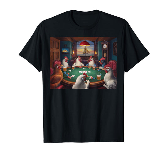 Funny chickens playing a poker game humor chicken lover egg T-Shirt