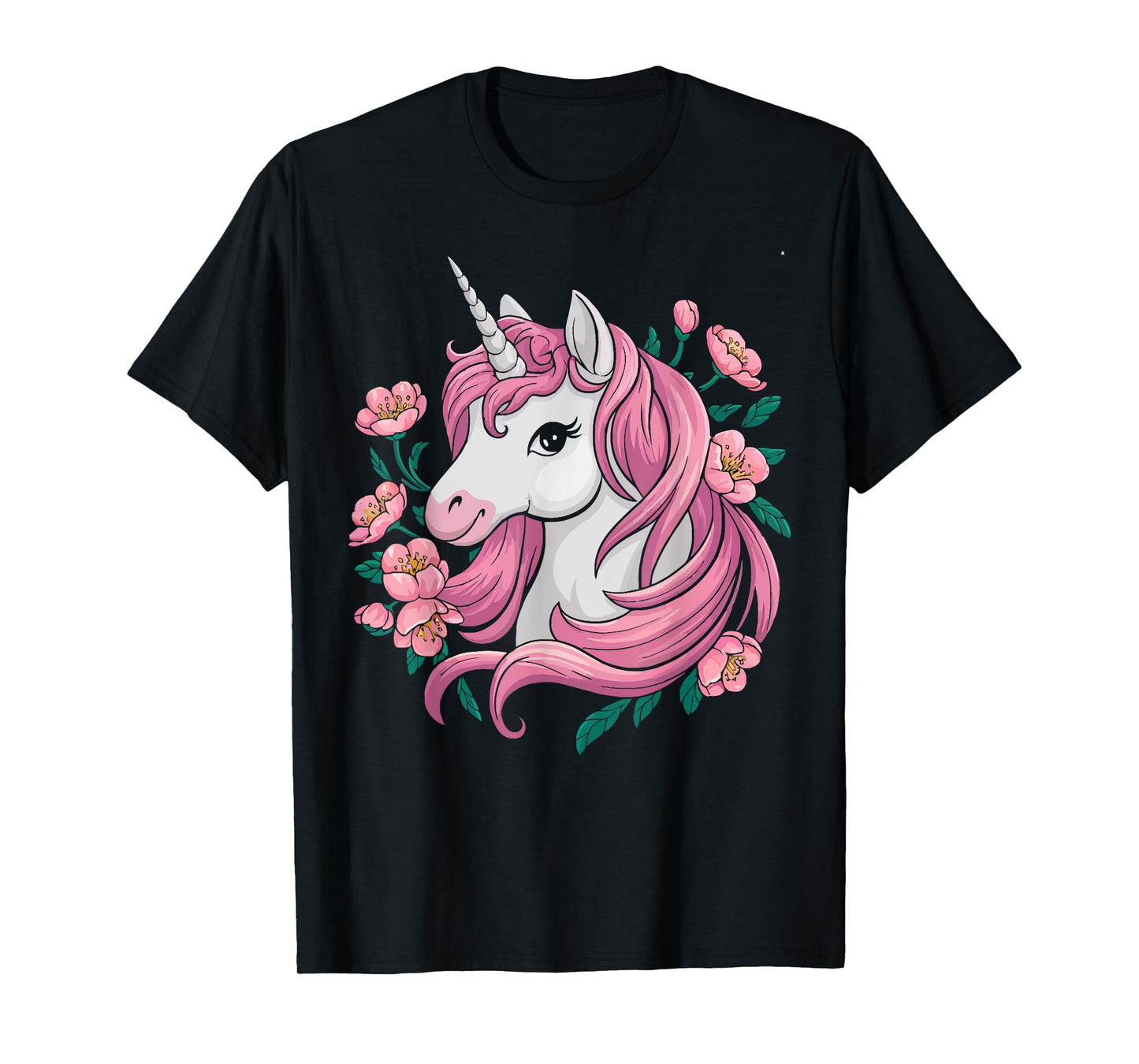 Cute Unicorn With Cherry Blossoms Magical Fantasy Art T-Shirt