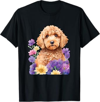 Cute Goldendoodle Doodle Dog Floral Design T-Shirt