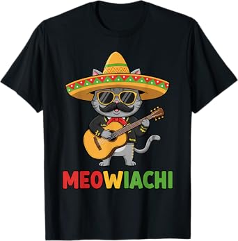 Meowiachi Cinco De Mayo Cat Sombrero Guitar Funny T-Shirt