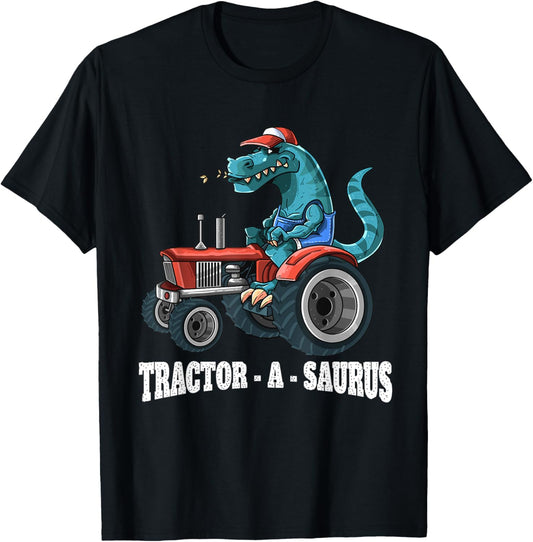Dinosaur On Tractor Tractor-A-Saurus Farmer Kids Boys Girls T-Shirt