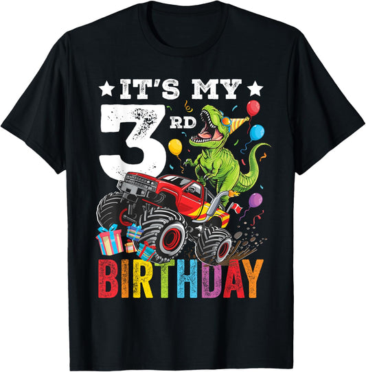 Three 3rd Birthday Dinosaur Monster Truck T-Shirt