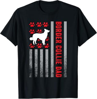 American Flag Border Collie Dad Gift Dog Paw Print Patriotic Women Men T-Shirt