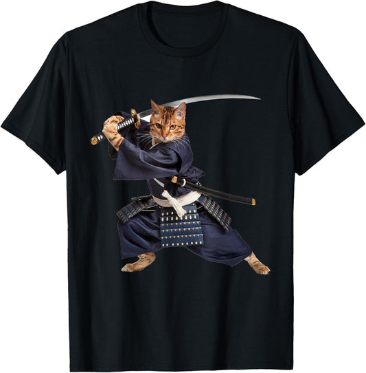 Samurai Bengal Cat Graphic Tee Warrior Vintage Japanese T-Shirt