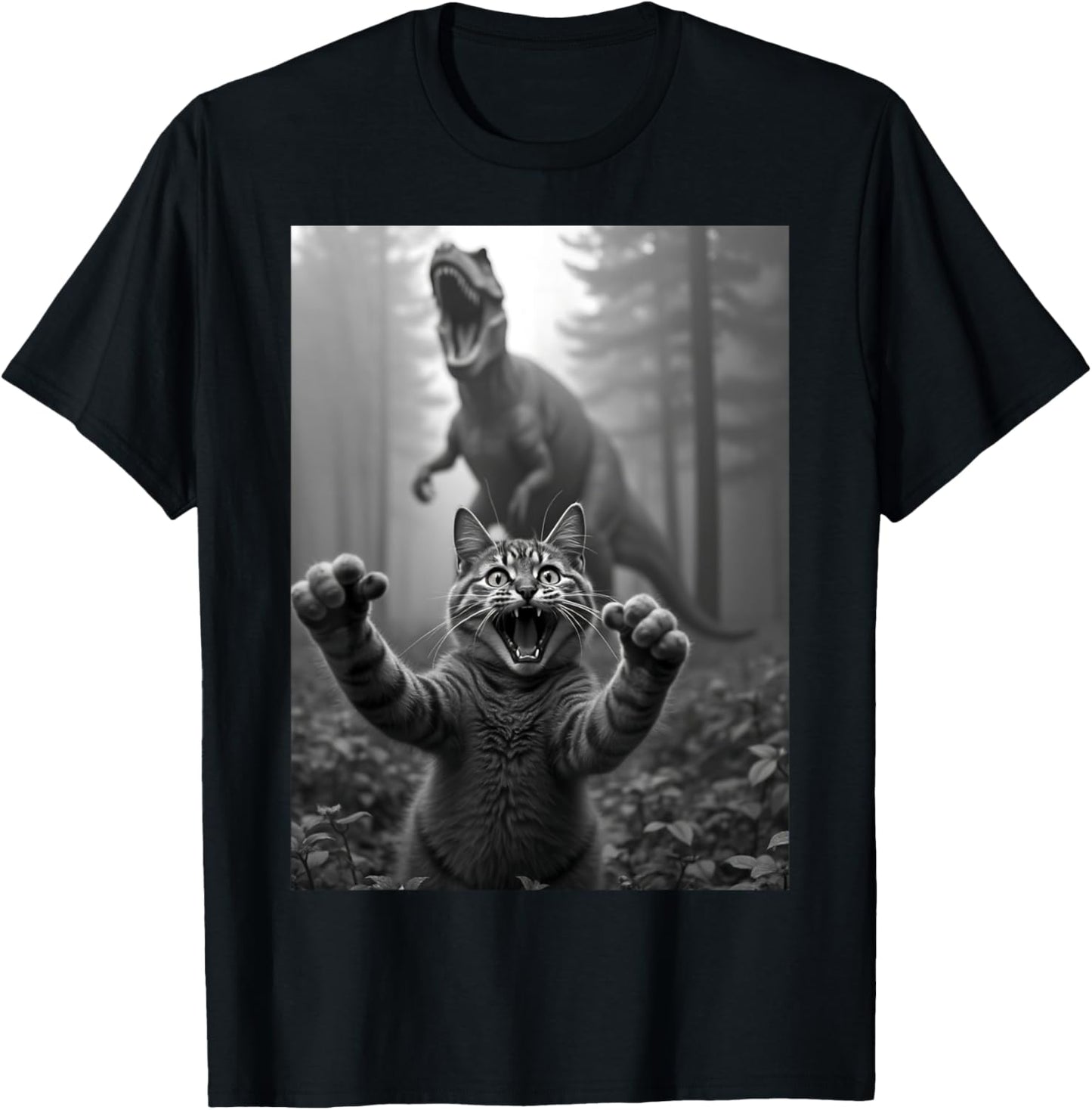 Cat Selfie With T-Rex Dinosaur T-Shirt