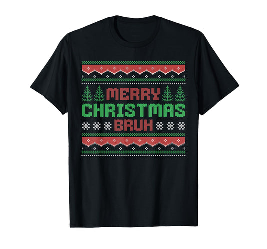 Ugly Christmas Sweater Funny Merry Christmas Bruh Kids Boys T-Shirt