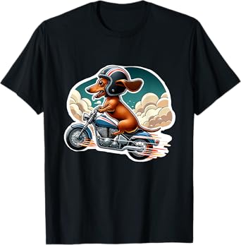 Funny Dachshund Wiener Dog Riding Motorcycle Bike Biker Dogs Men Women Girls Kids T-Shirt