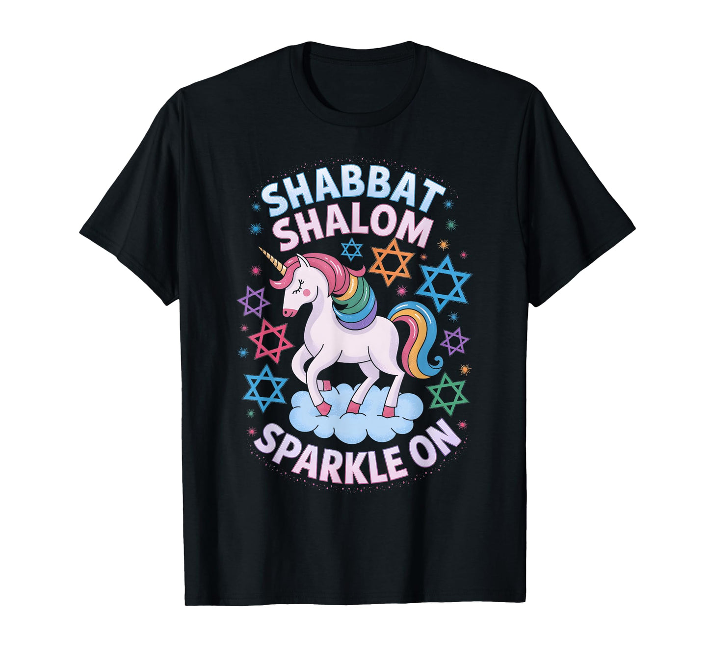 Funny Jewish Unicorn Hanukkah Shabbat Shalom Sparkle On T-Shirt