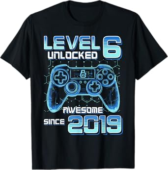 Level 6 Unlocked Video Game Party 6th Birthday Gamer Boys T-Shirt