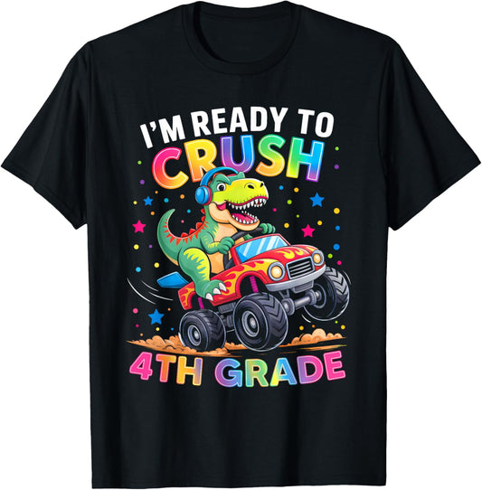 Back To School Boys Dinosaur I'm Ready To Crush 4th Grade T-Shirt
