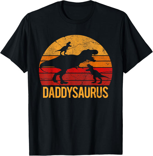 Daddy Dinosaur Daddysaurus 2 Two kids Xmas Gift Men Father T-Shirt