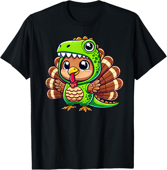 Thanksgiving Turkey in T-Rex Costume Funny Dinosaur Disguise T-Shirt
