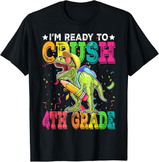 I'm Ready To Crush 4th Grade Back To School Dinosaur Boys T-Shirt