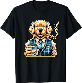 Golden Retriever Dog Cigar And Whiskey T-Shirt for Men Women