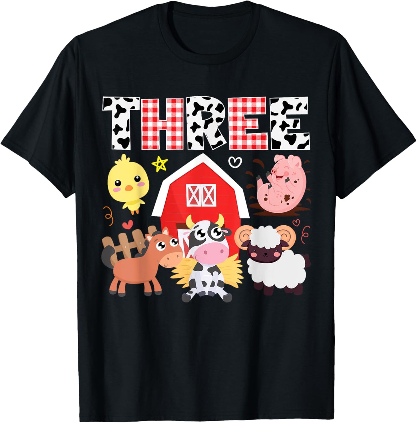 3rd Birthday Three Year Farm Theme Animals Birthday Party T-Shirt