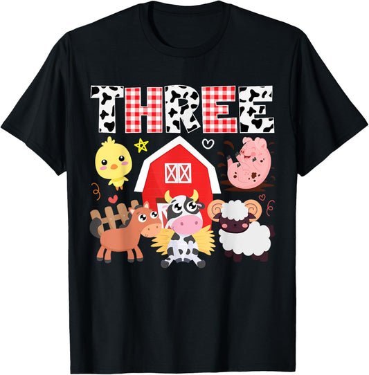3rd Birthday Three Year Farm Theme Animals Birthday Party T-Shirt