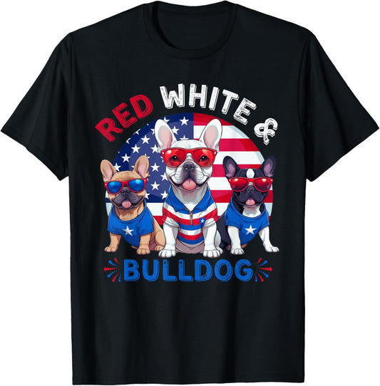 Red White And French Bulldog Dog American Flag 4Th Of July T-Shirt
