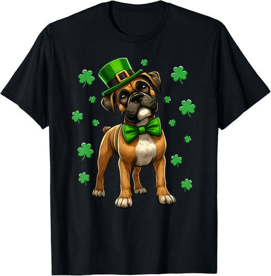 Funny St Patricks Day Boxer Dog Leprechaun Hat Shamrock T-Shirt