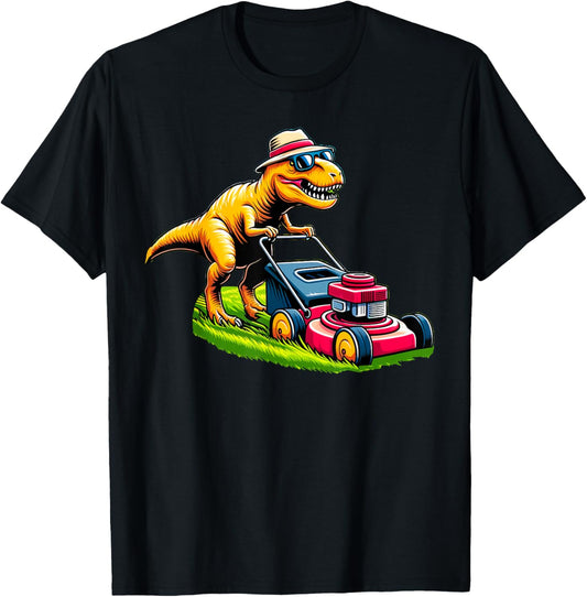 Funny Lawn Mower T-Rex Dinosaur Lawn Mowing Gardening T-Shirt
