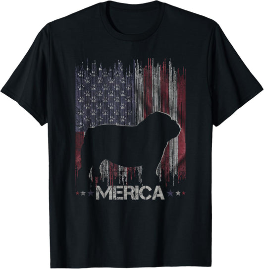 Vintage Bulldog, Merica Bulldog USA Flag Silhouette T-Shirt