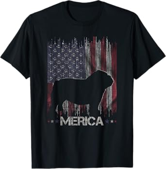 Vintage Bulldog, Merica Bulldog USA Flag Silhouette T-Shirt