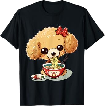 Toy Poodle eating Ramen Noodle Soup Anime Kawaii Graphic T-Shirt