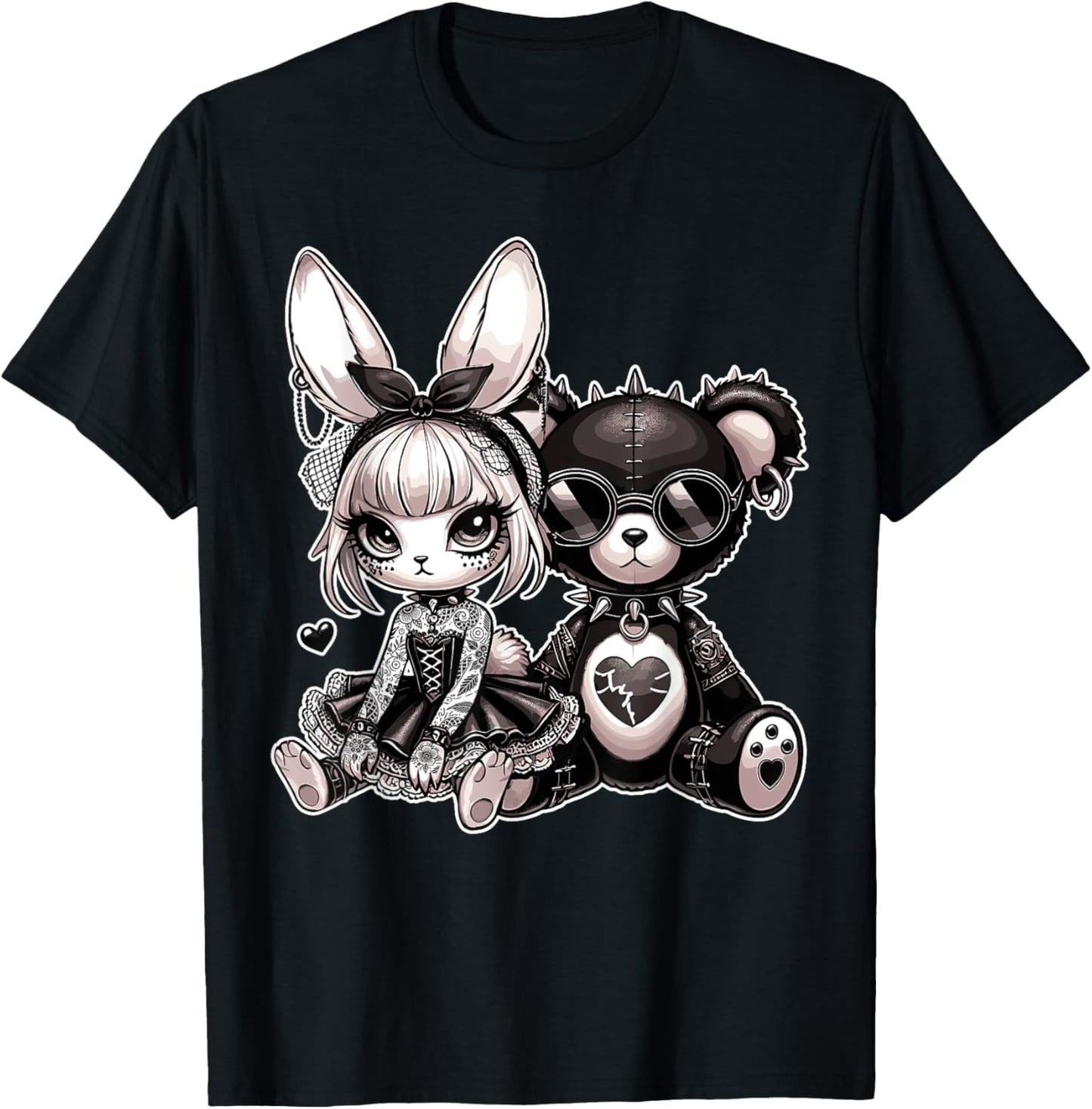 Gothic Bunny & Punk Teddy Bear Aesthetic T-Shirt