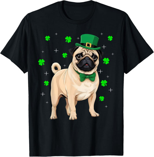 Irish Shamrock Leprechaun Hat Pug Dogs St Patrick's Day T-Shirt