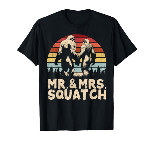 Mr Mrs Squatch Husband Wife Matching Bigfoot Funny Wedding T-Shirt