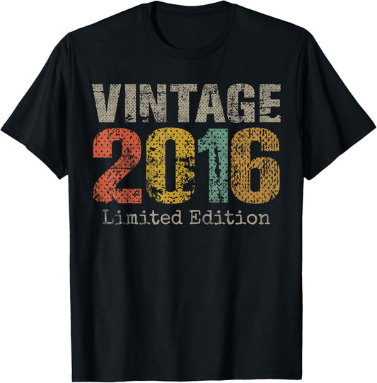 Vintage 2016 Limited Edition 9th Birthday Gifts 9 Year Old T-Shirt