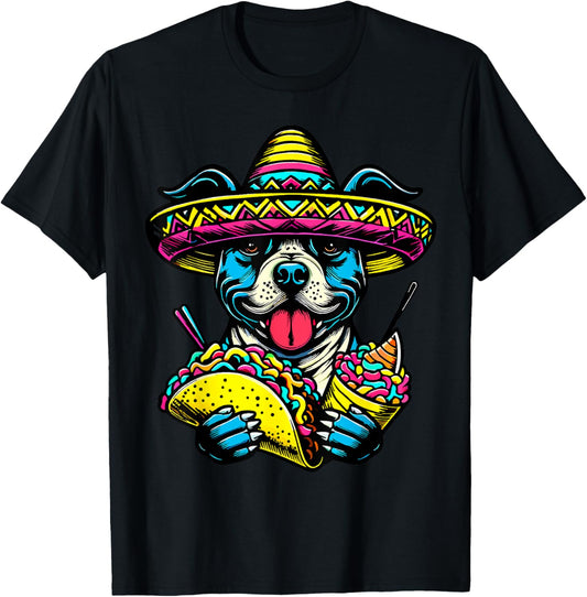 Let's Fiesta Dog Pitbull Cinco De Mayo tacos Sombrero T-Shirt