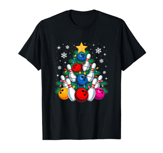 Bowling Player Christmas Tree Light Xmas Bowling Lover Boys T-Shirt