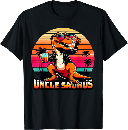 Uncle Saurus Rex Dinosaur Sunset Retro Style Family Matching T-Shirt
