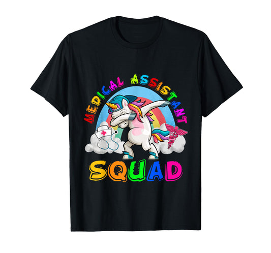 Medical Assistant Squad Dabbing Unicorn Rainbow Funny Family T-Shirt